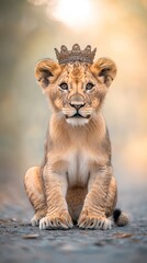 Obraz premium Lion cub wearing a crown