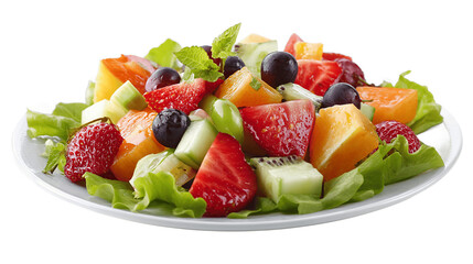 Mixed fruit vegetable plate isolated on transparent background png  
