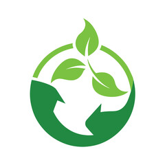 Eco-Friendly Recycling Logo Green Leaves and Circular Arrows