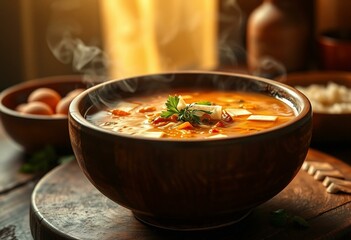 A hearty and aromatic Italian Laksa Soup with a rich and creamy broth, filled with tender noodles and flavorful ingredients.