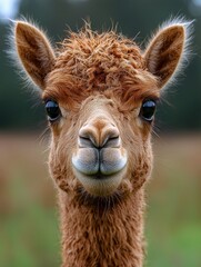 Obraz premium Adorable Young Alpaca Portrait: A Close-Up Encounter with Nature's Gentle Giant