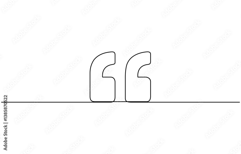 Fototapete One continuous line of a quote mark drawing, Single continuous line drawing of a quote mark. One continuous line of a quote mark drawing. Vector illustration.