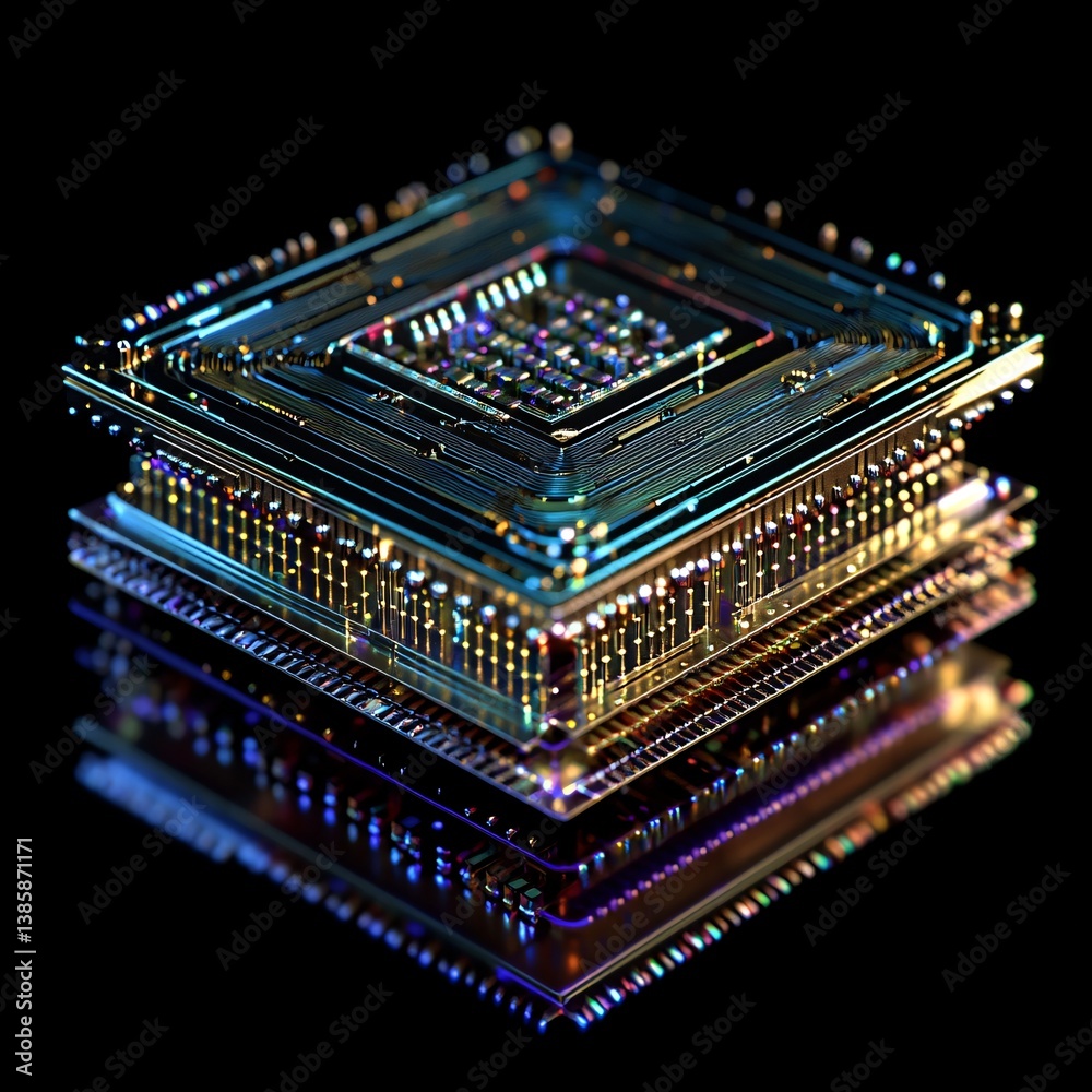 Fototapete In-depth look at the intricate design and advanced technology of a quantum computer processor unit