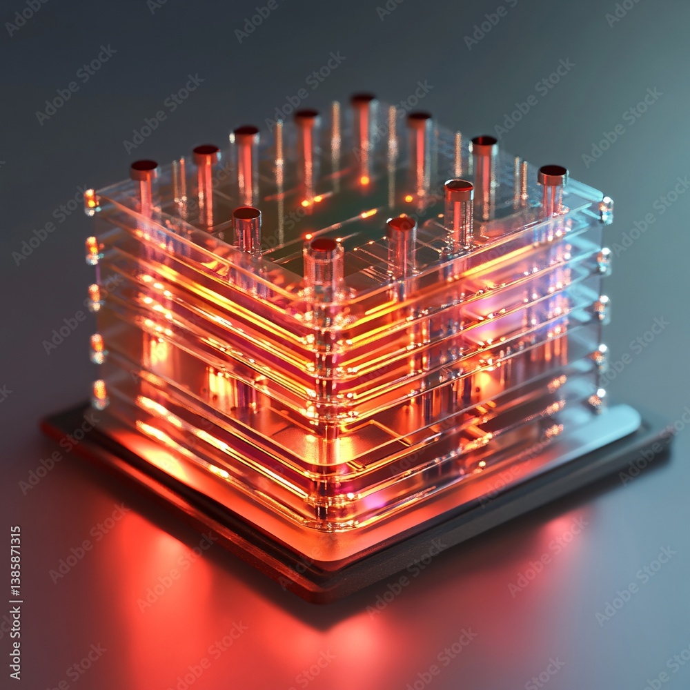 Fototapete Quantum computer processor is illuminated, representing its ability to perform complex calculations using the principles of quantum mechanics