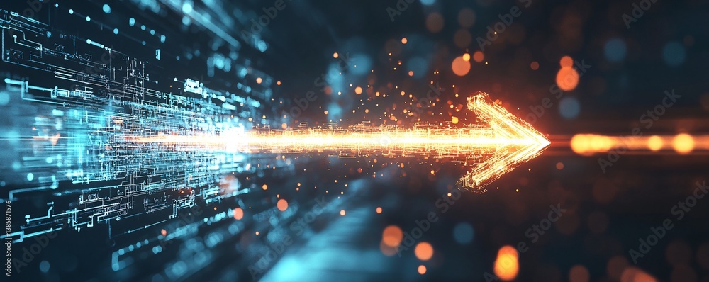 Poster Abstract digital arrow represents data transfer and technological progress in a virtual space