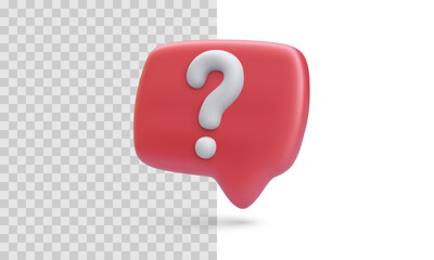 Question Mark Icon In 3D Red Chat Bubble On White Background. Useful For Help, FAQ, Support, Or Customer Service Themes. Clean, Minimal, And Modern Design. Vector Illustration.