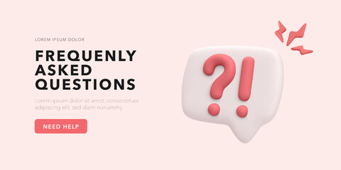 FAQ Icon In 3D Cartoon Style With Question And Exclamation Mark In Speech Bubble. Ideal For Help Center, Support, And Info Pages. Soft Colors And Clean Layout. Vector Illustration.