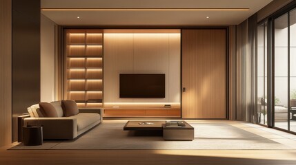 Modern Minimalist Living Room with Soft Lighting