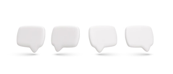 Speech Bubble 3D Icons In Minimal White Style. Blank Chat UI Elements For Messenger, App Interface, Social Media, And Design Projects. Soft Rounded Shapes. Vector Illustration.