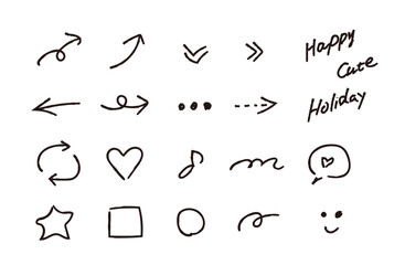 サインペン風手書きの矢印とマークのワンポイントセット