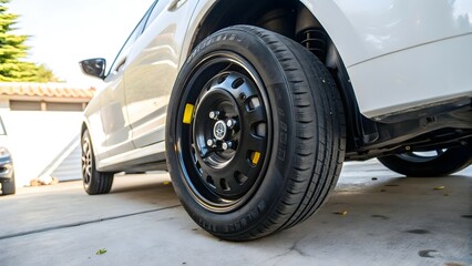 Spare Tire (Donut) Mounted on White Car