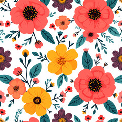 Color Spring Floral Seamless Pattern, abstract seamless pattern with flowers and branches, background graphic design print vector illustration, vintage colors