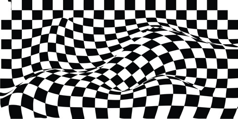 Abstract Black And White Checkerboard Pattern With Distorted And Wavy Surface