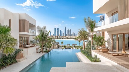 Modern waterfront villas with infinity pool