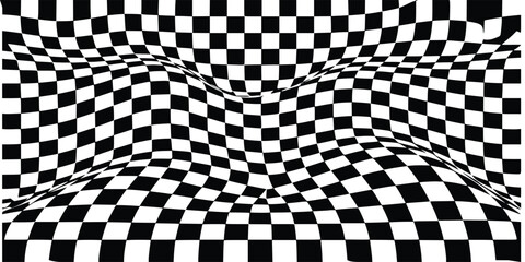 Abstract Distorted Chessboard Pattern Black And White Optical Illusion Background