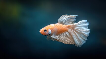 Orange and white betta fish, graceful swimming