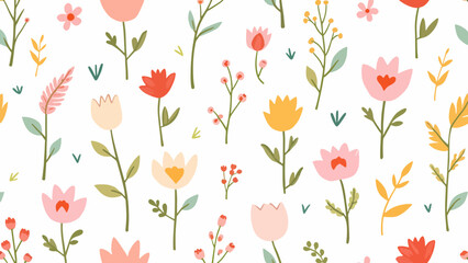 Spring Floral Seamless Pattern, abstract seamless pattern with flowers and branches, background graphic design print vector illustration, vintage colors