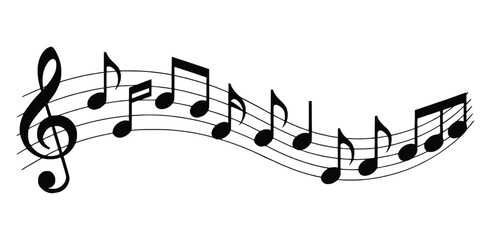 Musical Notes On A Stave Forming A Wave Graphic Concept Illustration