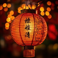 Obraz premium Vibrant Traditional Lantern Against a Colorful Bokeh Background