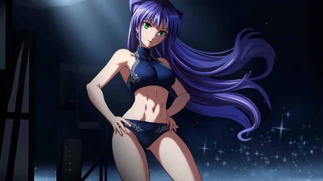 Stunning anime character showcases mesmerizing dance moves in a vibrant club setting at night