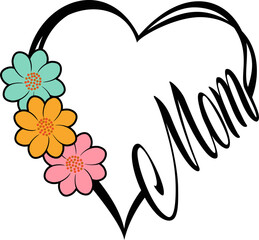 Mom Flower Heart- Colored Vector