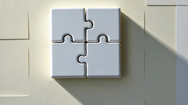 Four Interlocking Puzzle Pieces Representing Unity, Strategy, and Problem Solving
