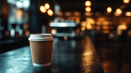 Coffee Break at a Cozy Cafe: A Single Cup on a Dark Counter
