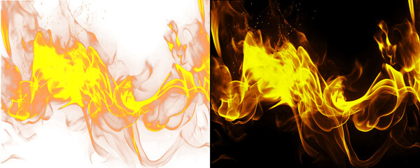 Glowing Inferno with Bright Flames and Fiery Sparks Isolated on a Transparent Background