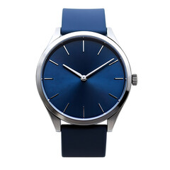 Navy Blue Minimalist Watch with Silver Accents Isolated on Transparent Background