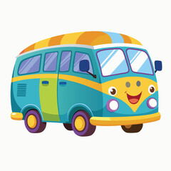 Vector illustration, cute smiling school bus, cartoon concept