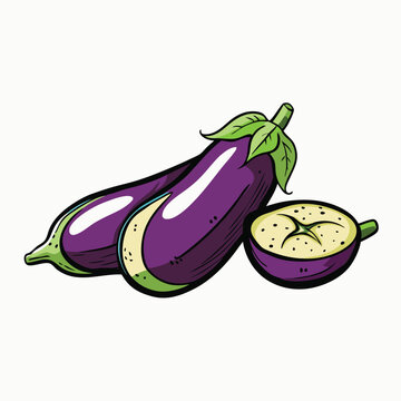 purple eggplants with green leaves clip art preview