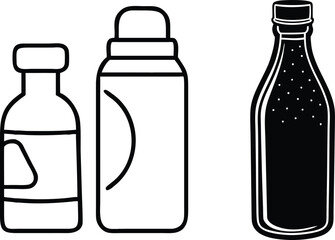 Bottles, Containers, Liquids, Packaging, Design, Vessels, Beverage, Storage, Outline, Illustration