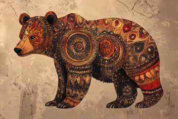 Obraz premium An illustrative depiction of an adorned bear in intricate decorative patterns