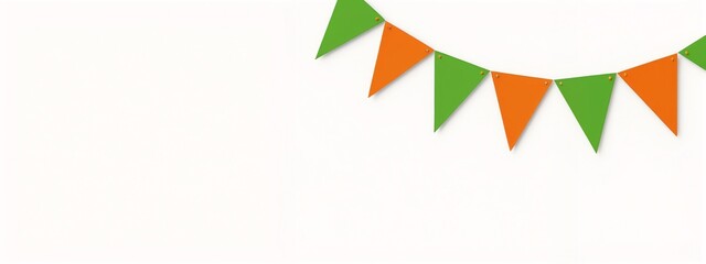 An overhead view of a green and orange bunting on a white background.
