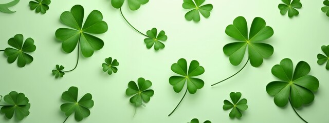 a bunch of green clovers on a light green background