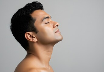 Serene Profile Portrait of Young Indian Man with Eyes Closed, Calm, Peace, Relaxation, Contemplation.