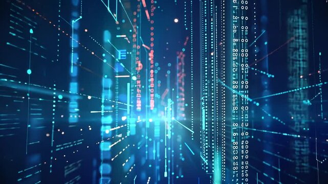 Dunkelblaue Datenmatrix mit futuristischen Linien