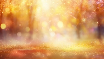 Obraz premium golden autumn forest blur with dreamy bokeh light for seasonal backgrounds, greeting cards, or inspirational posters