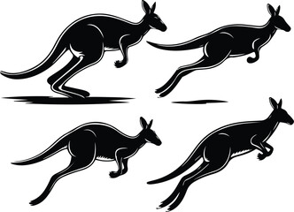 Kangaroo Silhouette Set | Wildlife, Jumping Kangaroo, and Nature Icon Illustration Kangaroo Silhouette Set | Australian Wildlife, Marsupial, and Animal Vector Collection