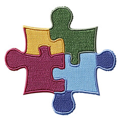 Jigsaw Puzzle Pieces Embroidery Design for Patch or Clipart, Isolated on Transparent Background