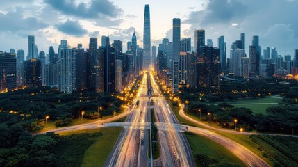 Fototapeta premium Urban cityscape at twilight