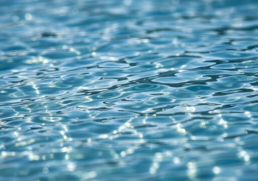 Sparkling Blue Water Surface Ripples, Reflections, Sunlight, Texture, Abstract Background.