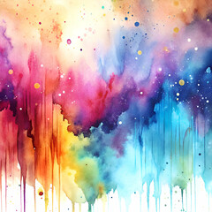 Fototapeta premium Vibrant watercolor drips create a cosmic scene.
