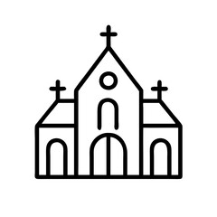 Church building vector icon outline style for architecture and religion related design needs and projects