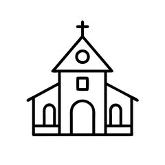 Church building outline vector icon illustration for religious architecture and christian community drawing