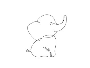 Cute elephant in single line draw illustration. Continuous one line drawing of elephant. Editable stroke.