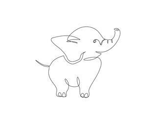 Cute elephant in single line draw illustration. Continuous one line drawing of elephant. Editable stroke.