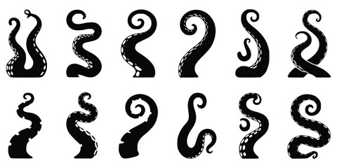 Black Silhouette Tentacles Collection Of Sea Monster Or Octopus