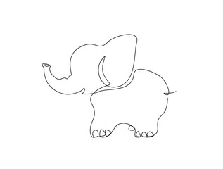 Cute elephant in single line draw illustration. Continuous one line drawing of elephant. Editable stroke.