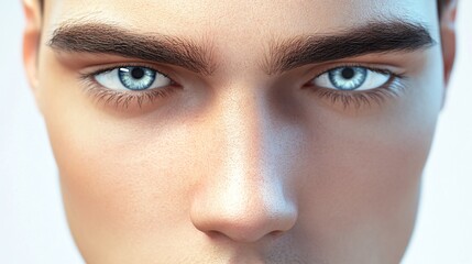 Close-up portrait of a young man with perfect skin and blue eyes